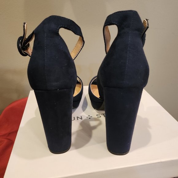Sun & Stone, Navy - Blue Suede, Block Platform, size 7.5 wide - Picture 4 of 6